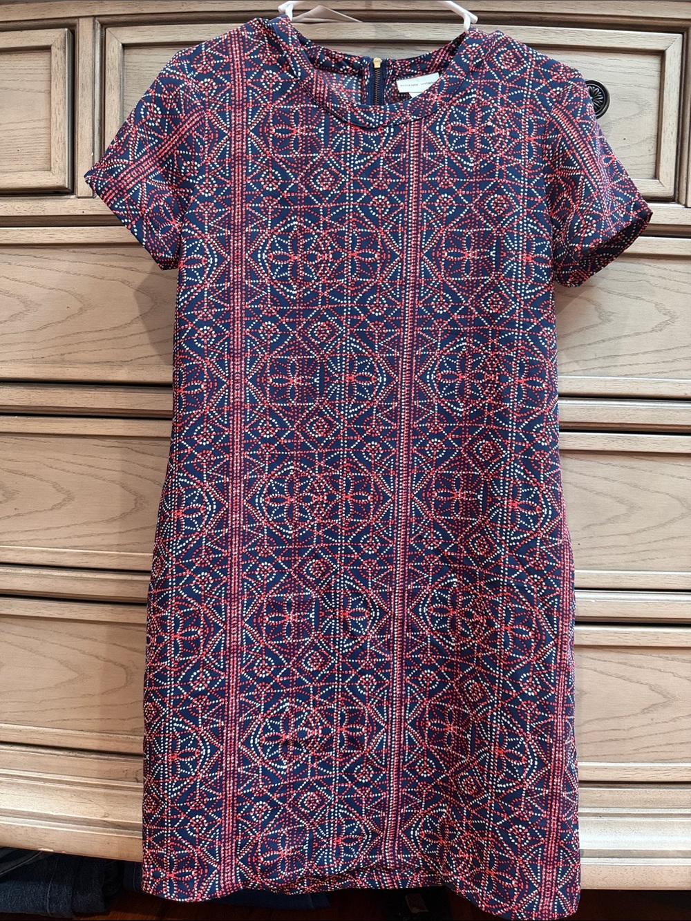 Adrienne Vittadini Navy & Red Geometric Shift Dress